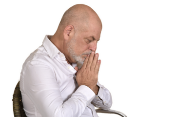 portrait business man with bald white beard facial expression feeling pain fashion image model isolated on white transparent background man