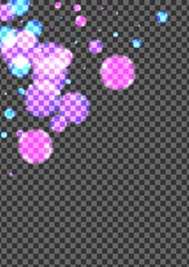 Blue Confetti Background Transparent Vector. Bokeh Sun Card. Overlay Template. Pink Ball Holiday Texture. Blur Ribbon.