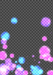 Blue Bokeh Background Transparent Vector. Dot Effect Design. Glitter Illustration. Pink Confetti Spray Card. Blur Wallpaper.