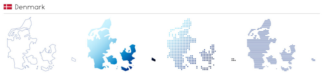 Fototapeta premium Denmark - outline, gradient, dotted and lines geometrical country shape - vector illustration