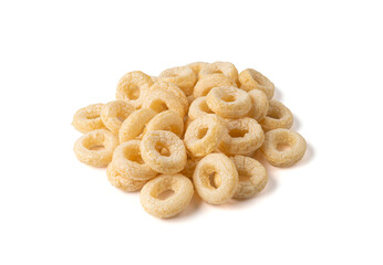 Cereal Rings Isolated, Breakfast Rice Loops, Corn Cereals Snack