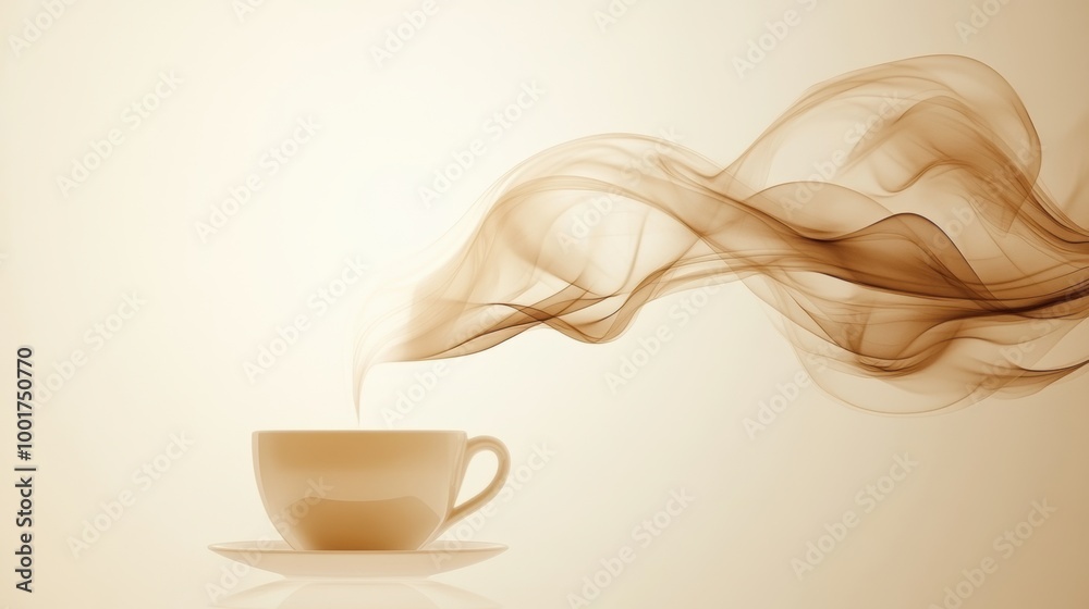 Poster abstract swirling steam dances gracefully from an unseen coffee cup in a warm and inviting atmospher