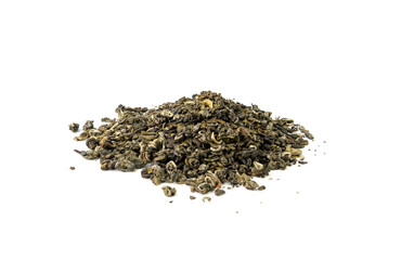 Yunnan Bi Luo Chun green tea leaves balls isolated, dry fresh herbal tea pile, healthy drink ingredient