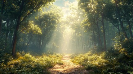 Sunlit Forest Path: A Tranquil Escape