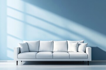 Obraz premium Modern Living Room Interior with White Sofa and Blue Wall Background