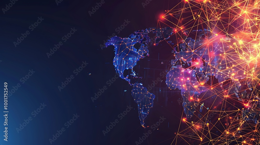 Aufkleber Abstract world map with digital network connections.