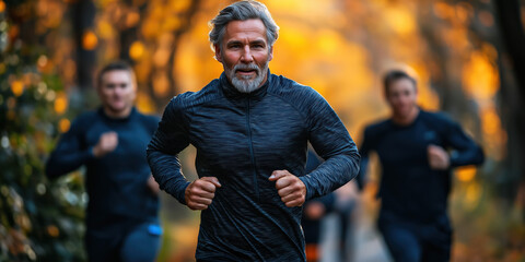 Fototapeta premium Athletic And Healthy Men Or Woman With A Smile, Running And Jogging Outside, Doing Vitality And Fitness Exercises.