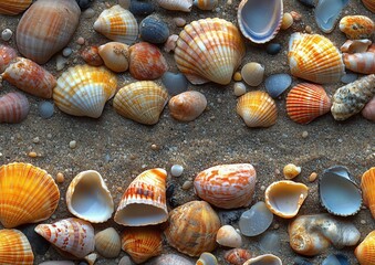 Seashell Sea Shell Seashells Shells Sand Sandy Beach Colorful Seamless Tile Texture Pattern Tiled Repeatable Tessellation Background Image