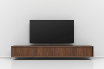 Minimalist TV Cabinet on Industrial White Wall Background