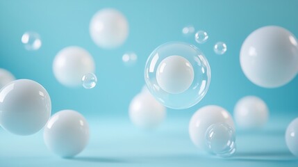 Floating white bubbles on a soft blue background