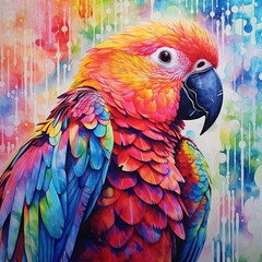 Obraz premium Experience the beauty of a multicolor Parrot watercolor through Natural Habitat Decor