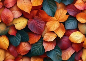 Fototapeta premium Fall Tree Leaves Autumn Color Colorful Seamless Tile Texture Pattern Tiled Repeatable Tessellation Background Image
