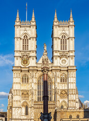 Obraz premium Westminster Abbey facade at sunset, London, UK