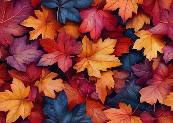 Fall Tree Leaves Autumn Color Colorful Seamless Tile Texture Pattern Tiled Repeatable Tessellation Background Image