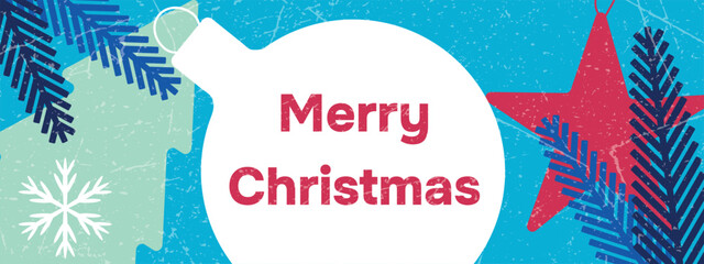 Fashionable minimal Christmas banner. Poster or cover with bright New Year toys. Winter template for advertising, social networks.