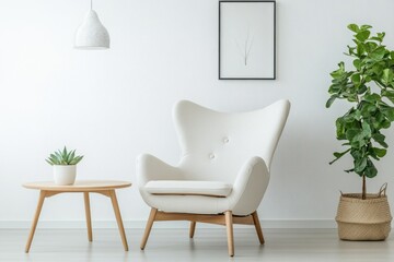 Minimalistic Interior Design: Cream Living Room with Armchair and Table