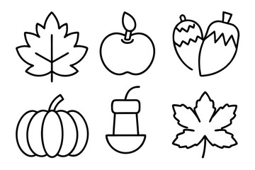  Autumn icons line art collection.This is an editable vector file.