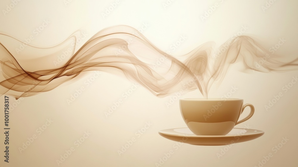 Aufkleber abstract steam swirling gently above an invisible coffee cup in a warm, minimalistic setting at dawn