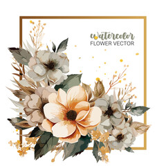 Watercolor flower frame vector on white background