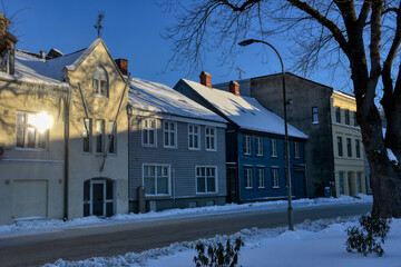 Halden, Stadt, Norwegen, Winter, winterlich, Jahreszeit, Schnee, Schneedecke, verschneit, Altstadt,...