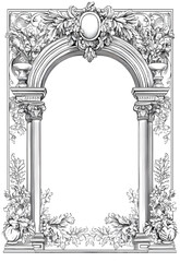 Ornate Baroque Architectural Arch Frame Line Art
