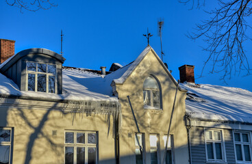 Halden, Stadt, Norwegen, Winter, winterlich, Jahreszeit, Schnee, Schneedecke, verschneit, Altstadt,...