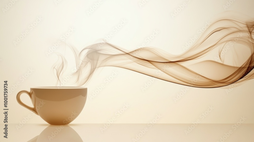 Poster abstract swirling steam gracefully rises from a coffee cup in a minimalist setting, evoking warmth a