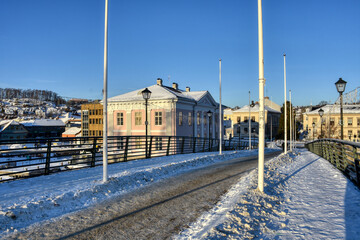 Halden, Stadt, Norwegen, Winter, winterlich, Jahreszeit, Schnee, Schneedecke, verschneit, Altstadt,...