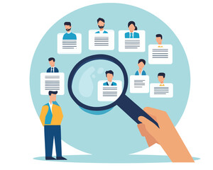Recruitment and Hiring Process Concept: HR Selecting Candidates to Fill Vacant Job Positions, Flat Minimalist SVG Vector