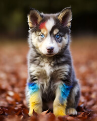 Obraz premium Gift a friend a multicolor bbay husky with a delightful Vibrant Wall Art
