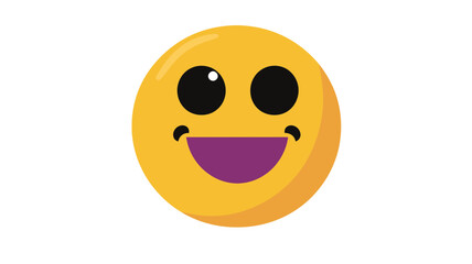 Fototapeta premium Bright Yellow Happy Smile Emoji Vector Graphic with Big Eyes and Purple Mouth - Fun and Expressive Cartoon Face Illustration for Messaging, Social Media, and Graphic Design