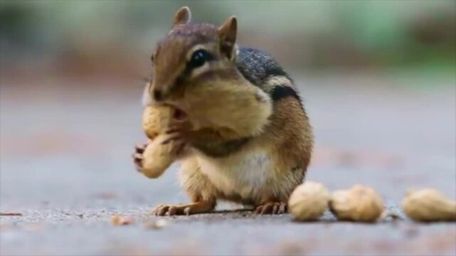 Lovely Chipmunk eating peanuts