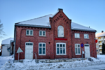 Halden, Stadt, Norwegen, Winter, verschneit, Altstadt, Historisch, Haus, Häuser, Gebäude, Holz,...