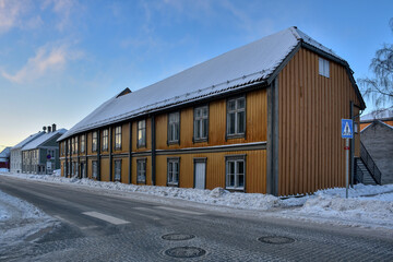 Halden, Stadt, Norwegen, Winter, verschneit, Altstadt, Historisch, Haus, Häuser, Gebäude, Holz,...