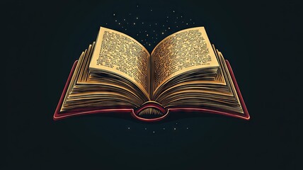 Open golden book with detailed artistic pages