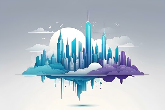 futuristic cityscape with tall skyscrapers floating on clouds, embodying modern urban design and imaginative architecture