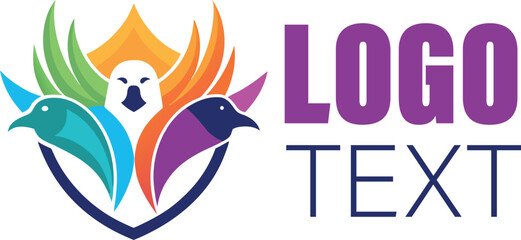 3 Birds Logo, Vibrant Color Phoenix Birds 55