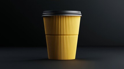 Yellow Paper Coffee Cup Mockup   Isolated on Black Background