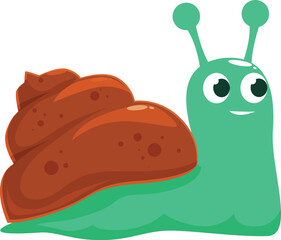 Happy cartoon snail with a big smile crawling cheerfully