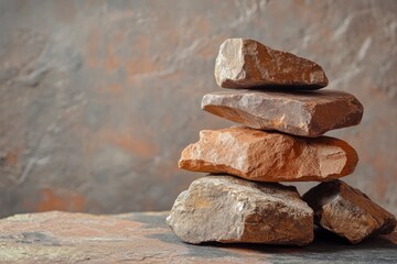 composition of stones for the podium. natural brown stones for the podium background with texture for cosmetics, perfumery, medicine, jewelry with generative ai