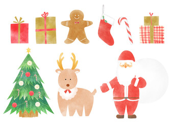 クリスマスのイラストセット　水彩タッチ