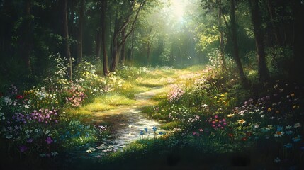 Fototapeta premium Enchanted Clearing in a Magical Forest