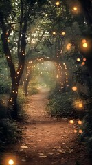 Fototapeta premium Mysterious Illuminated Path in Enchanted Forest