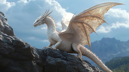 Obraz premium Majestic Dragon Perched on Rocky Outcrop