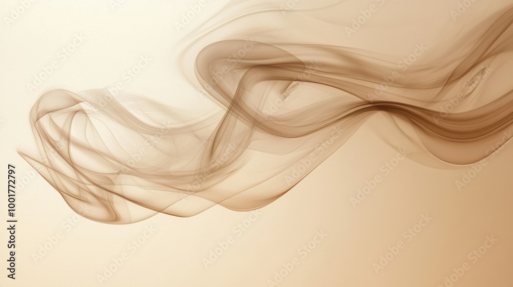 Poster Swirling steam rises gracefully from an unseen coffee cup, creating a captivating abstract pattern in soft hues. Generative AI