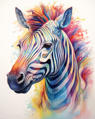 A multicolor zebra watercolor that creates a stunning Endangered Species Art as a gift