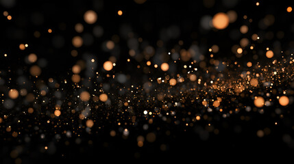 Festive black background with golden glitter and bokeh, providing a luxurious and celebratory look with copy space. Perfect for Black Friday or Christmas concepts.