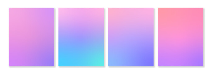 Set of universal vector gradient backgrounds in pink, purple, blue and cyan colors with soft transitions. For covers, wallpapers, branding, overlays, social media and other projects. For web and print