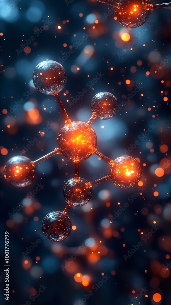 Poster glowing molecular structure: a 3d render of an atom