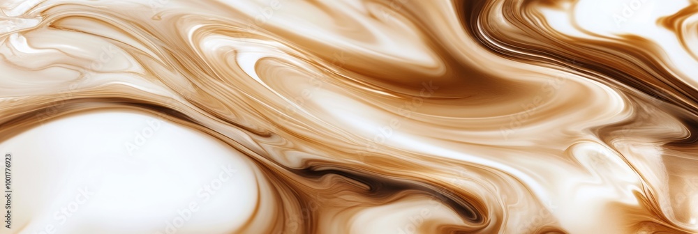 Fototapete Swirling coffee blends seamlessly into creamy milk creating captivating abstract patterns in warm hues. Generative AI